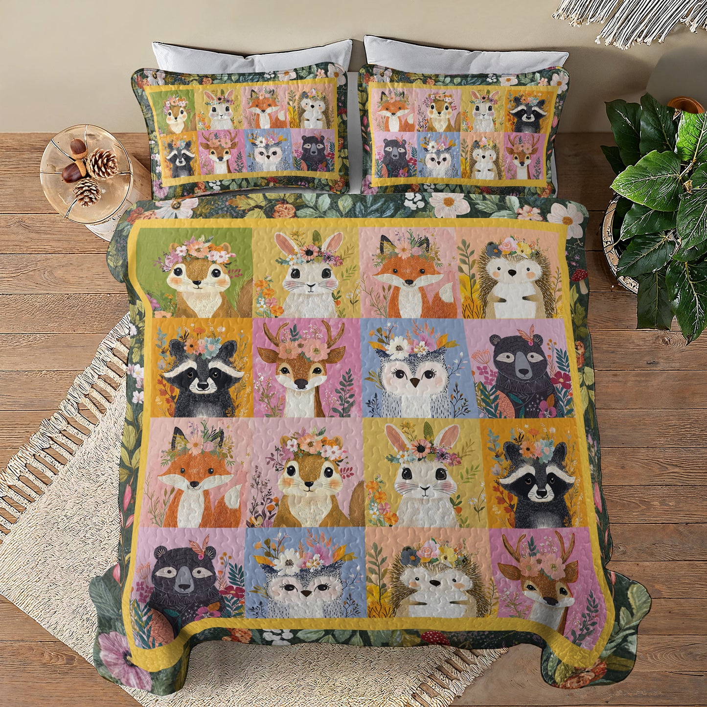Shineful All Season Quilt 3-Piece Set Funny Happy Animals