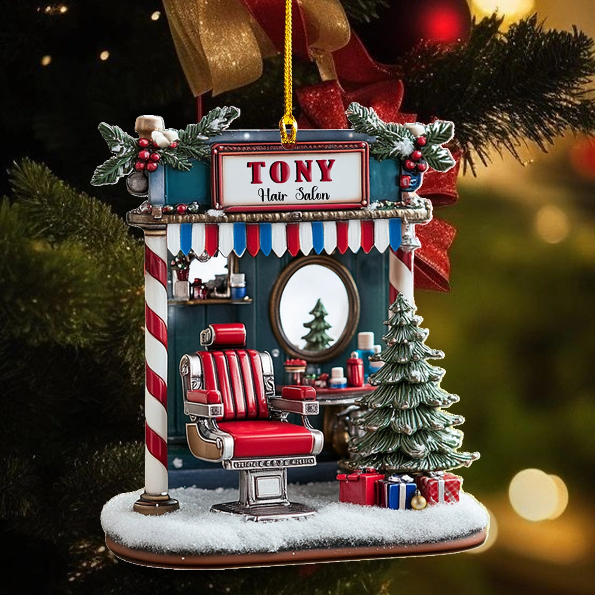Shineful 2D Acrylic Ornament - Personalized Hair Salon Holiday Barber Shop
