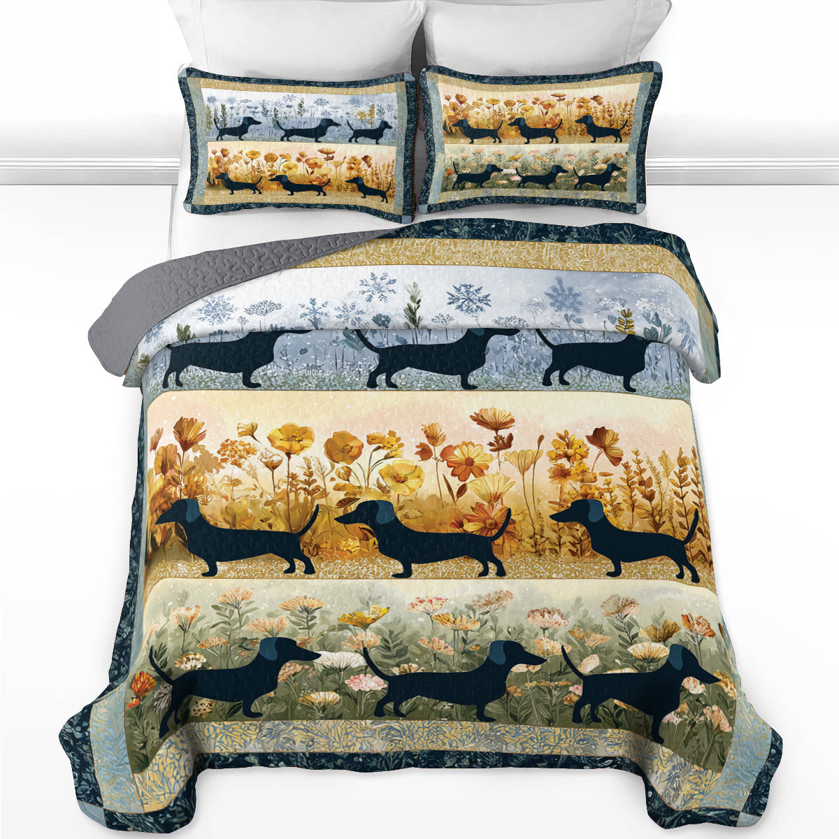 Shineful All Season Quilt 3-Piece Set Dachshund Meadow