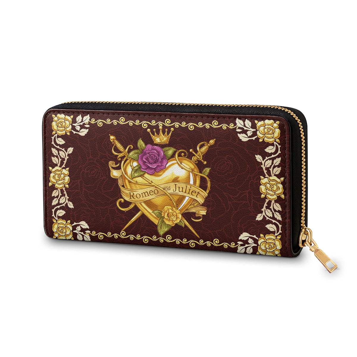 Shineful Leather Clutch Purse With Wristlet Strap Handle Romeo & Juliet Golden Heart