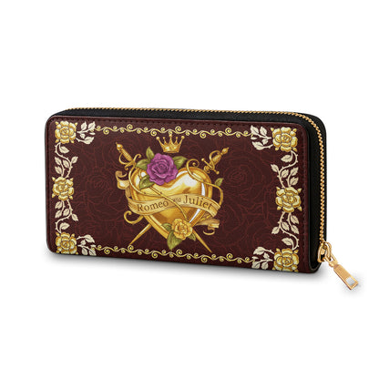 Shineful Leather Clutch Purse With Wristlet Strap Handle Romeo & Juliet Golden Heart