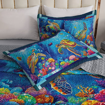 Shineful All Season Quilt 3-Piece Set - Sea Turtle And Vibrant Ocean Life