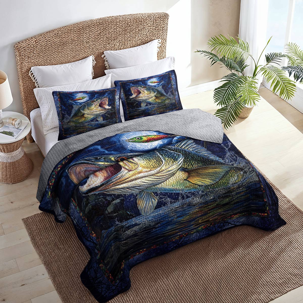 Shineful All Season Quilt 3-Piece Set Stateliness Largemouth Bass