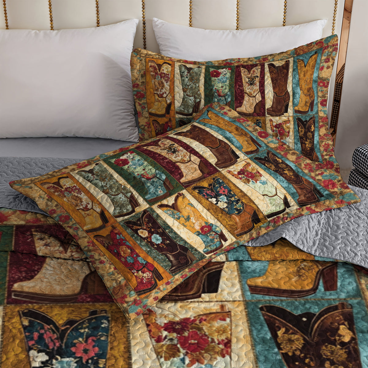 Shineful All Season Quilt 3-Piece Set Vintage Cowboy Boot