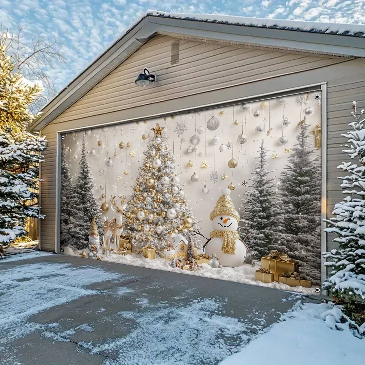Shineful Garage Door Banner Decoration Golden Winter