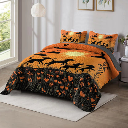 Shineful All Season Quilt 3-Piece Set Sunset Playtime Labrador