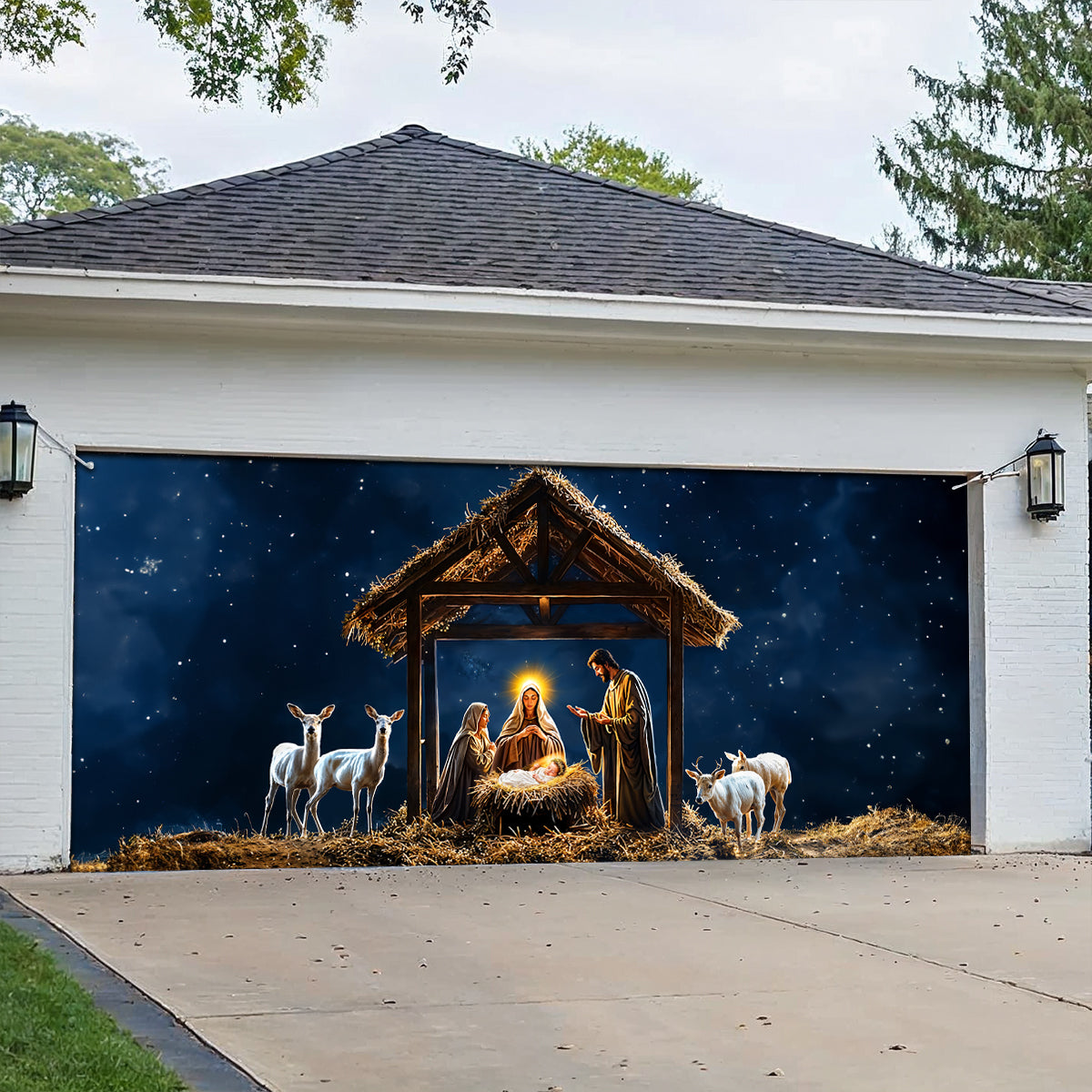 Shineful Garage Door Banner Decoration Holy Nativity