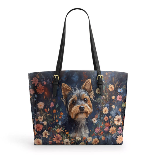 Shineful Leather Tote Bag Enchanted Yorkie Bloom
