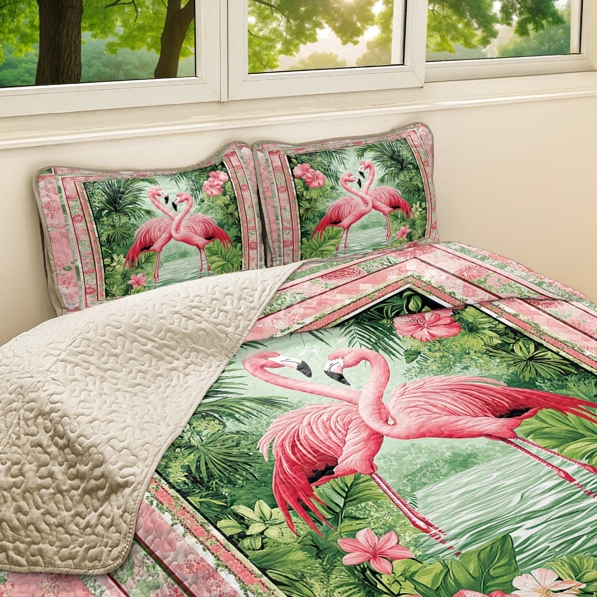 Shineful All Season Quilt 3-Piece Set - Tropical Flamingo Kisses