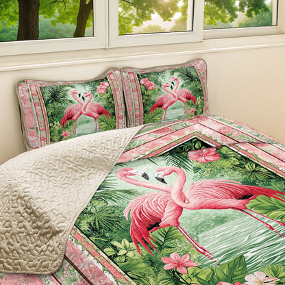 Shineful All Season Quilt 3-Piece Set - Tropical Flamingo Kisses