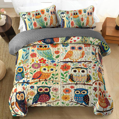 Shineful All Season Quilt 3-Piece Set Pretty Flowers Owl
