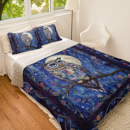 Shineful All Season Quilt 3-Piece Set Moonlit Wisdom Owl
