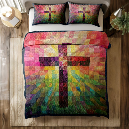 Shineful All Season Quilt 3-Piece Set - Faithful Colors Cross