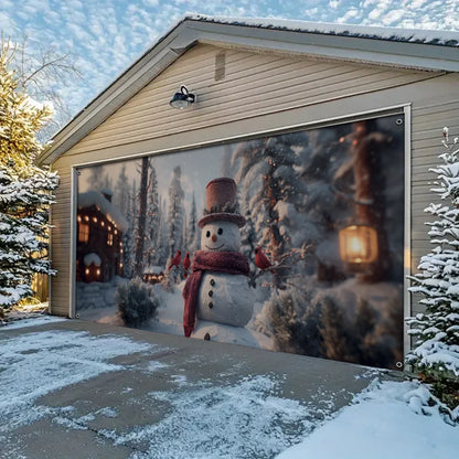 Shineful Garage Door Banner Decoration Snowman & Cardinals Winter Cabin