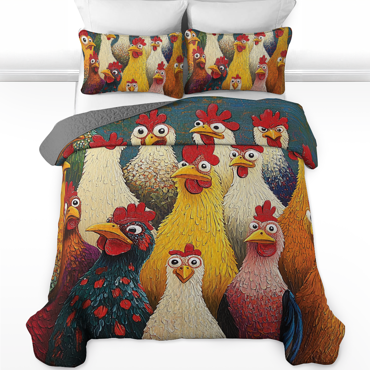 Shineful All Season Quilt 3-Piece Set - Clucky the Cartoon Chicken