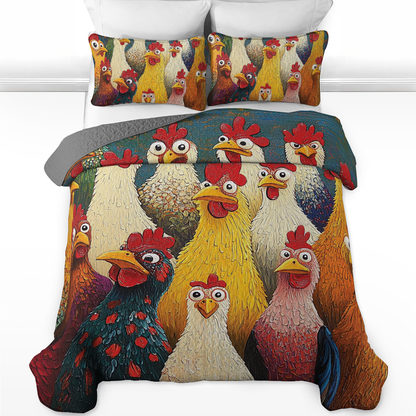 Shineful All Season Quilt 3-Piece Set - Clucky the Cartoon Chicken