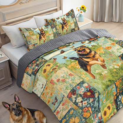Shineful All Season Quilt 3-Piece Set Butterfly Chase German Shepherd