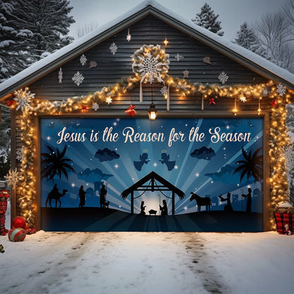 Shineful Garage Door Banner Decoration Nativity Starry Night Scene