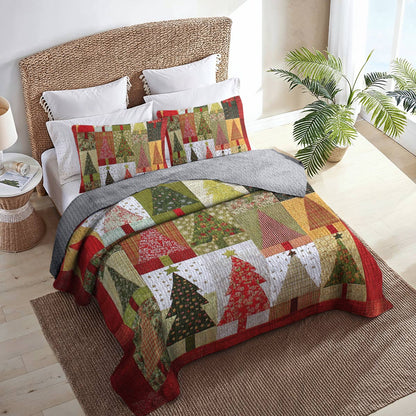 Shineful All Season Quilt 3-Piece Set - Patchwork Christmas Tree
