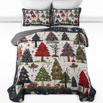 Shineful All Season Quilt 3-Piece Set Charming Christmas Tree Forest