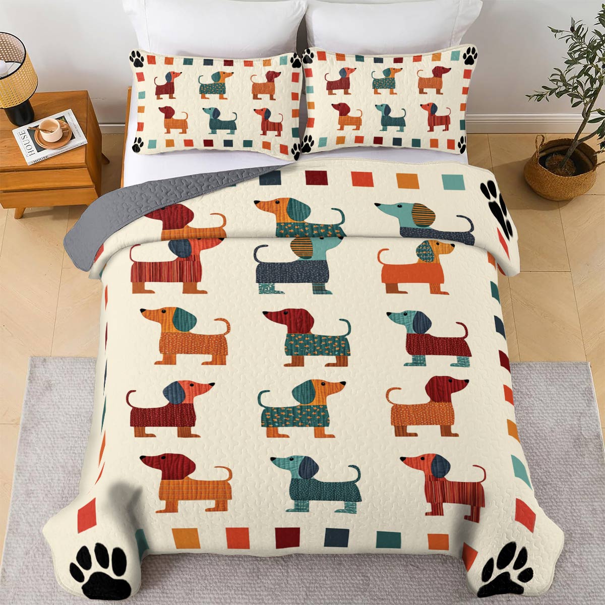 Shineful All Season Quilt 3-Piece Set Dachshund Doodle