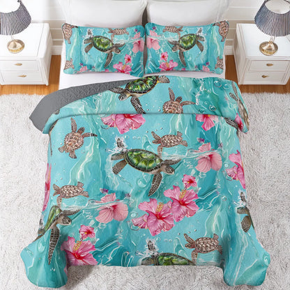 Shineful All Season Quilt 3-Piece Set - Sea Turtle Hibiscus