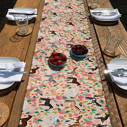 Shineful 2D Flat Print Quilted Table Runner Floral Horses