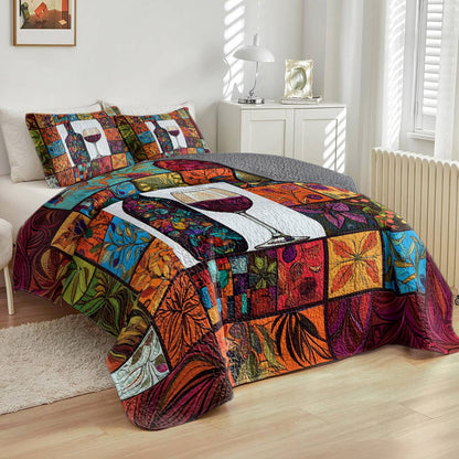 Shineful All Season Quilt 3-Piece Set Vintage Wine Glass Lovely
