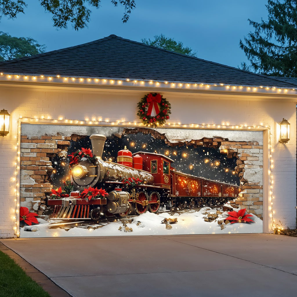 Shineful Garage Door Banner Decoration Holiday Train Burst