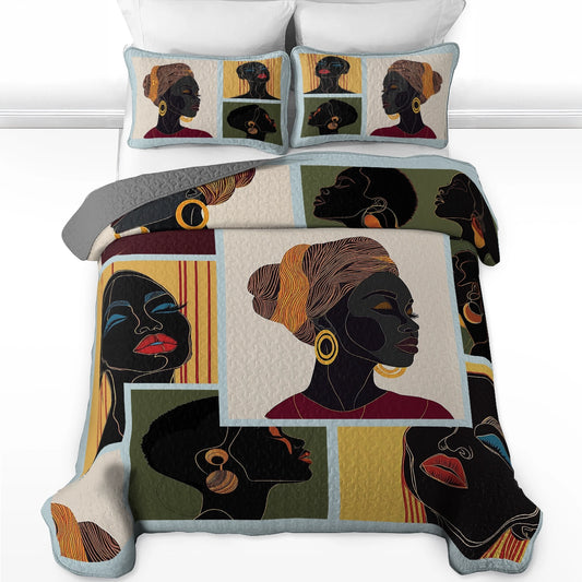 Shineful All Season Quilt 3-Piece Set - Elegant Black Women