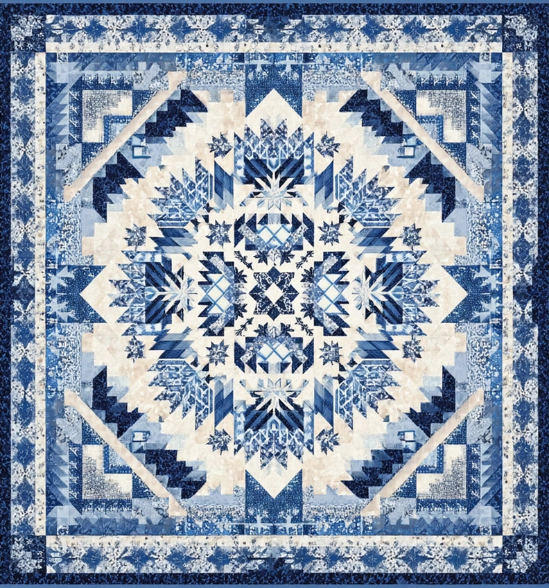 Shineful Flat Print Faux Quilt Blanket Indigo Harmony