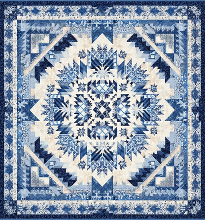 Shineful Flat Print Faux Quilt Blanket Indigo Harmony