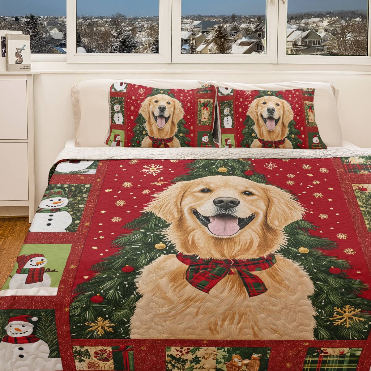 Shineful All Season Quilt 3-Piece Set - Golden Retriever Christmas Fun