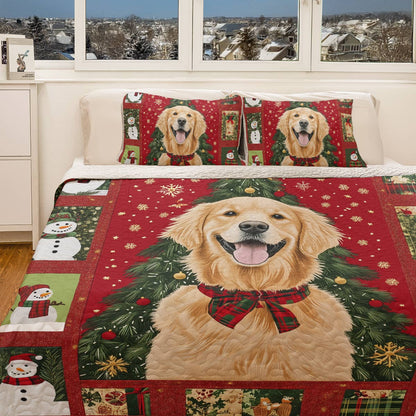 Shineful All Season Quilt 3-Piece Set - Golden Retriever Christmas Fun