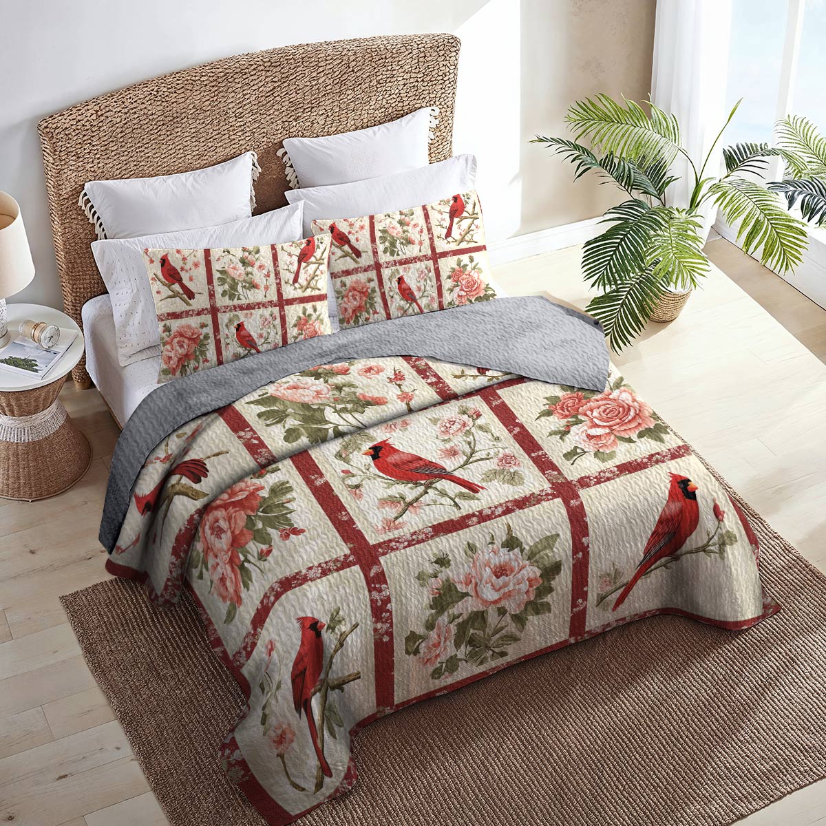 Shineful All Season Quilt 3-Piece Set - Cardinal Garden
