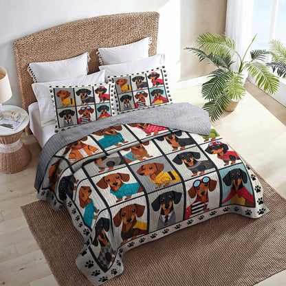 Shineful All Season Quilt 3-Piece Set Dachshund Cartoon
