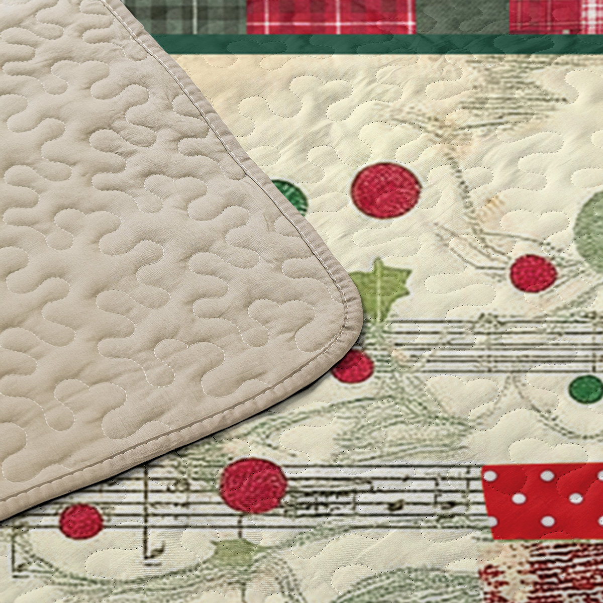 Shineful All Season Quilt 3-Piece Set Plaid Christmas Music Tree