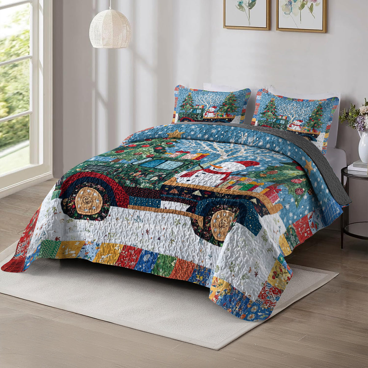 Shineful All Season Quilt 3-Piece Set Vintage Truck Holiday