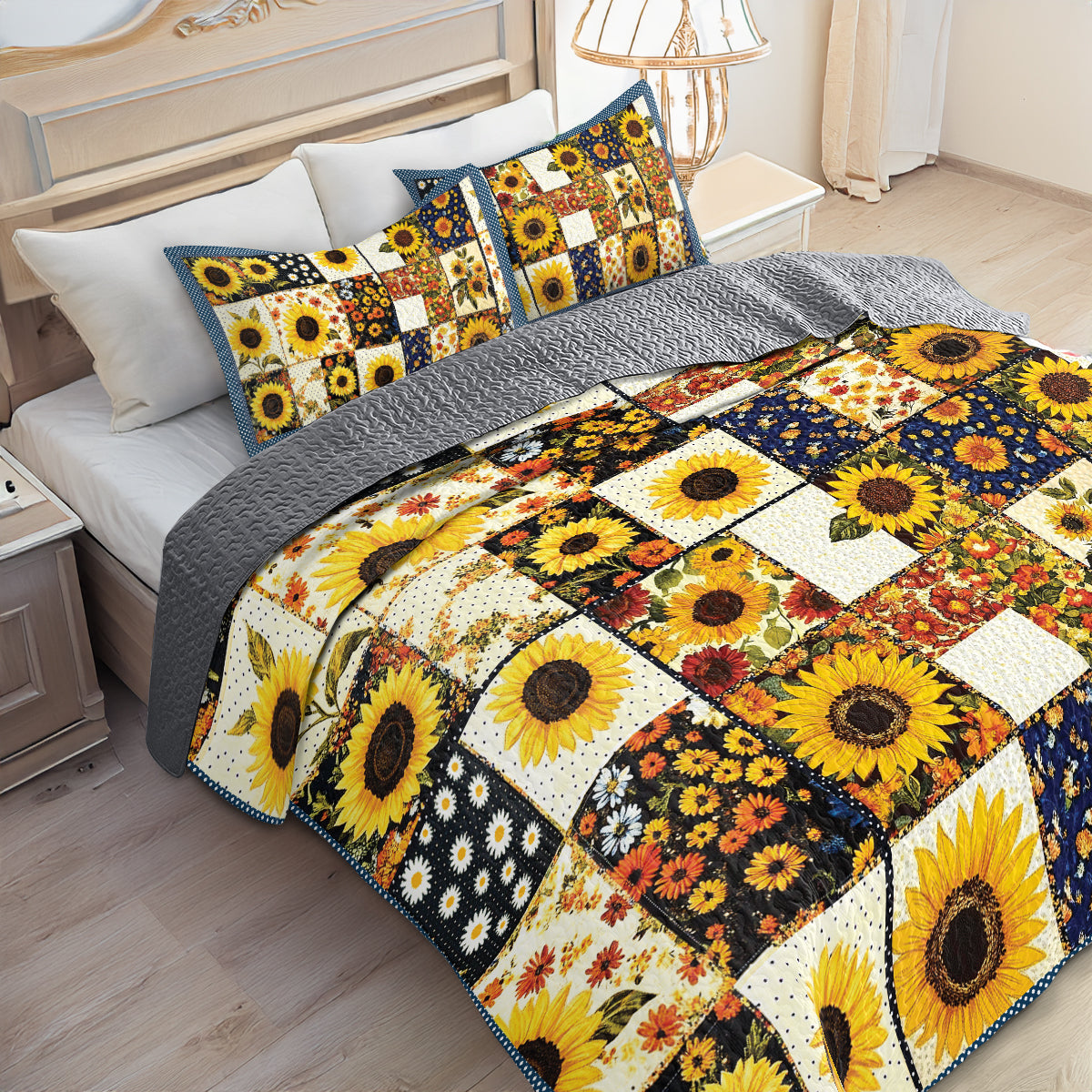 Shineful All Season Quilt 3-Piece Set - Golden Bloom Sunflower