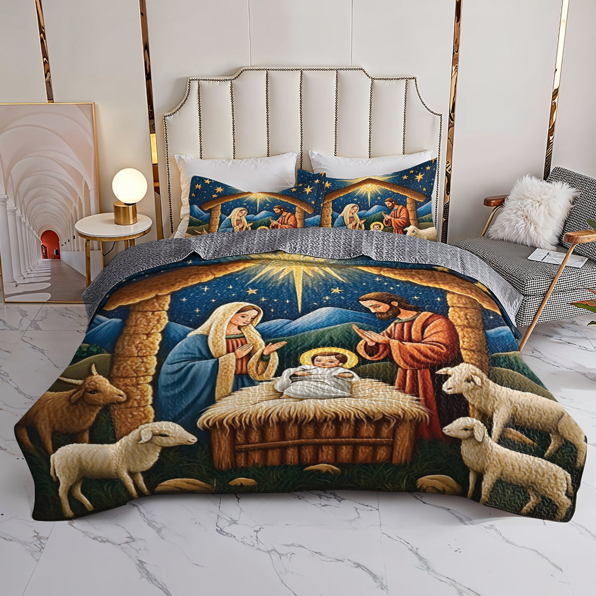 Shineful All Season Quilt 3-Piece Set The Birth Of Jesus
