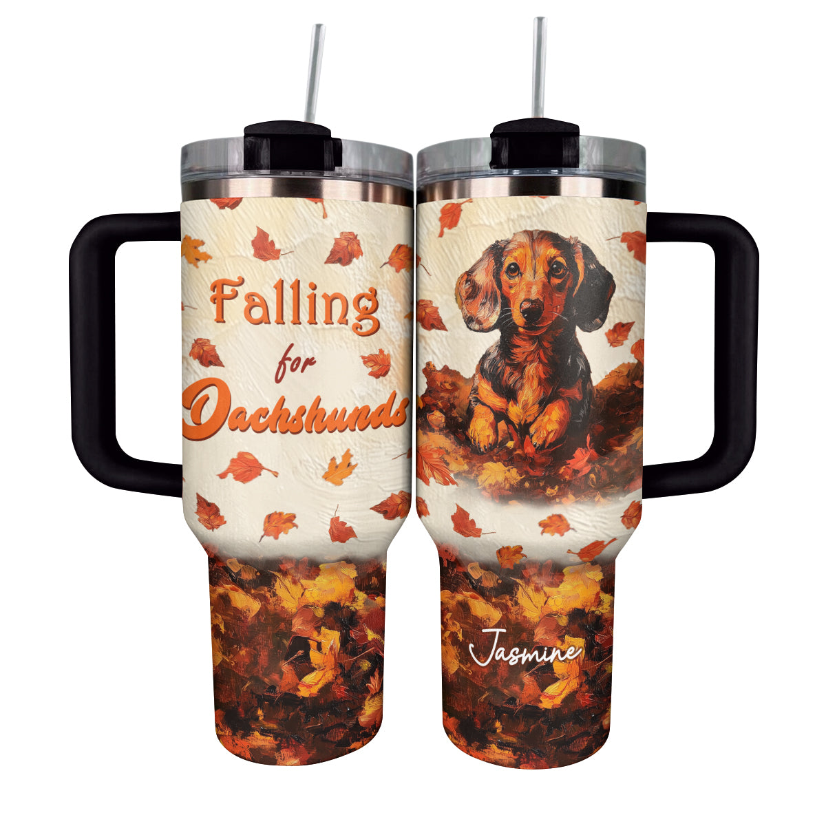 Shineful Tumbler Personalized Falling For Dachshunds Oil Painting Edition
