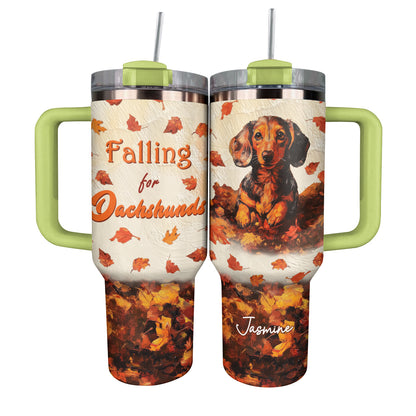 Shineful Tumbler Personalized Falling For Dachshunds Oil Painting Edition