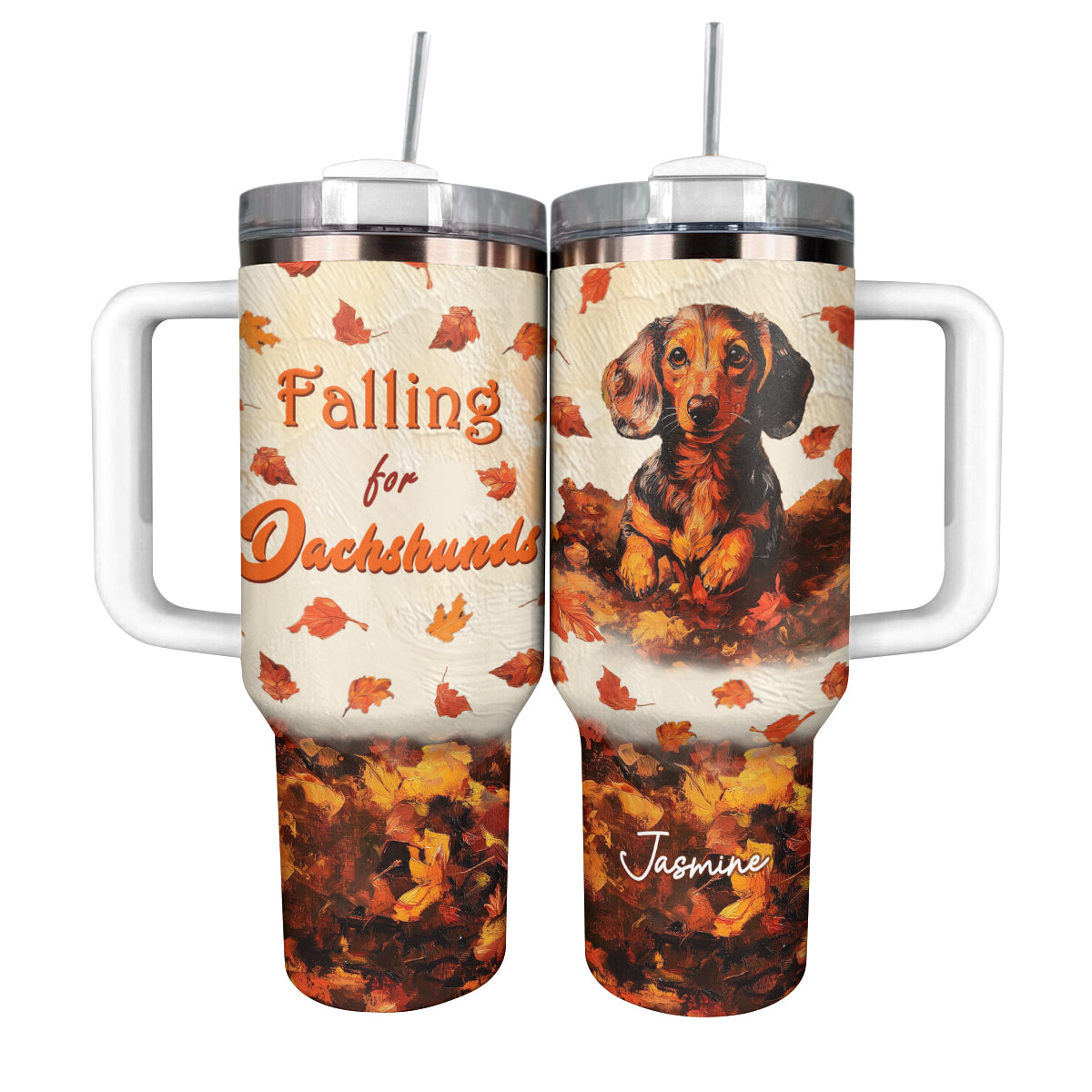 Shineful Tumbler Personalized Falling For Dachshunds Oil Painting Edition