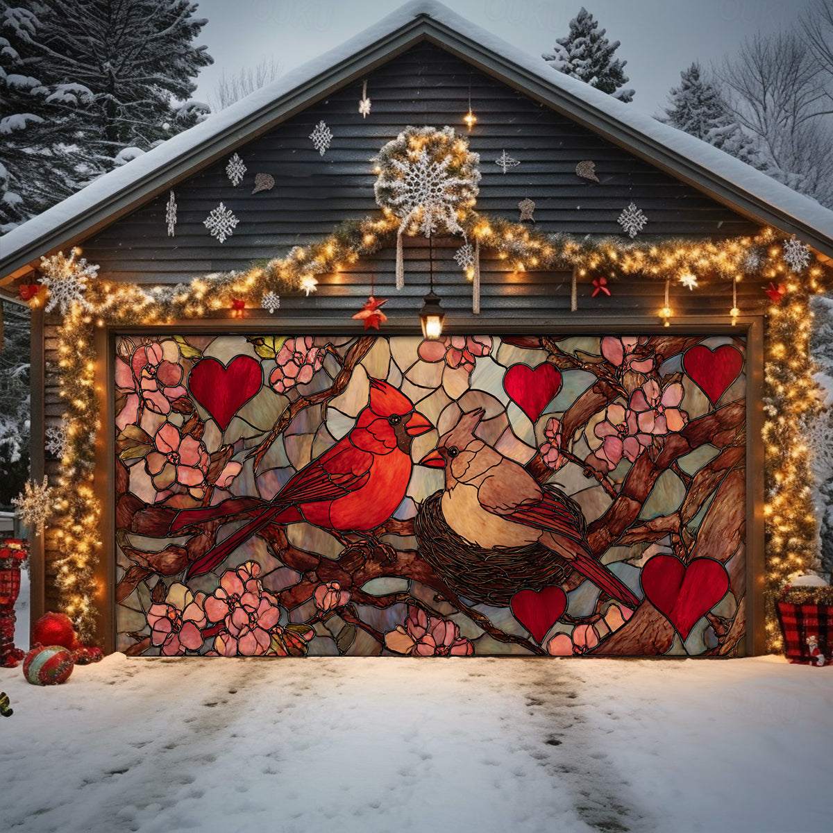 Shineful Garage Door Banner Decoration Cardinal Blessing Art