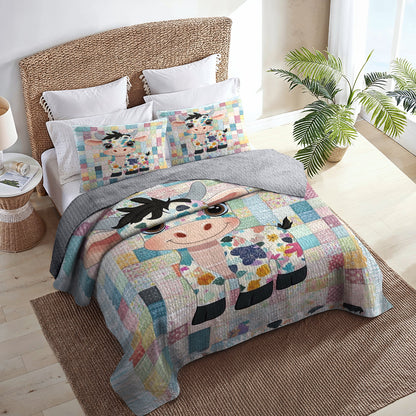 Shineful All Season Quilt 3-Piece Set Adorable Patchwork Cow