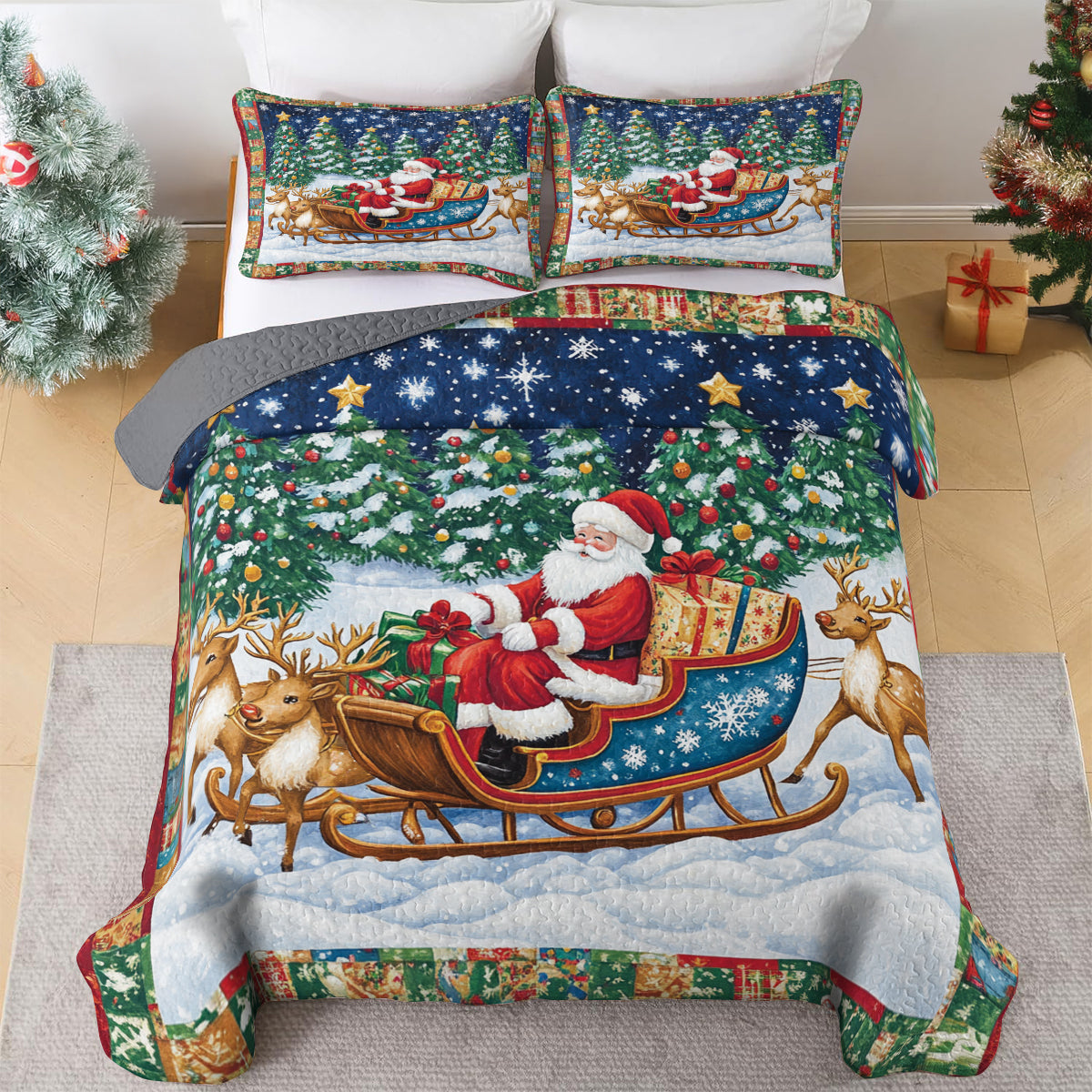 Shineful All Season Quilt 3-Piece Set Santa’s Sleigh Ride