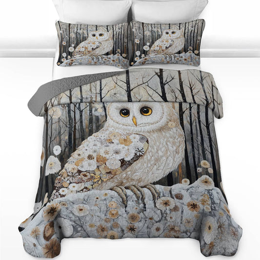 Shineful All Season Quilt 3-Piece Set Gentle Owl Winter Forest