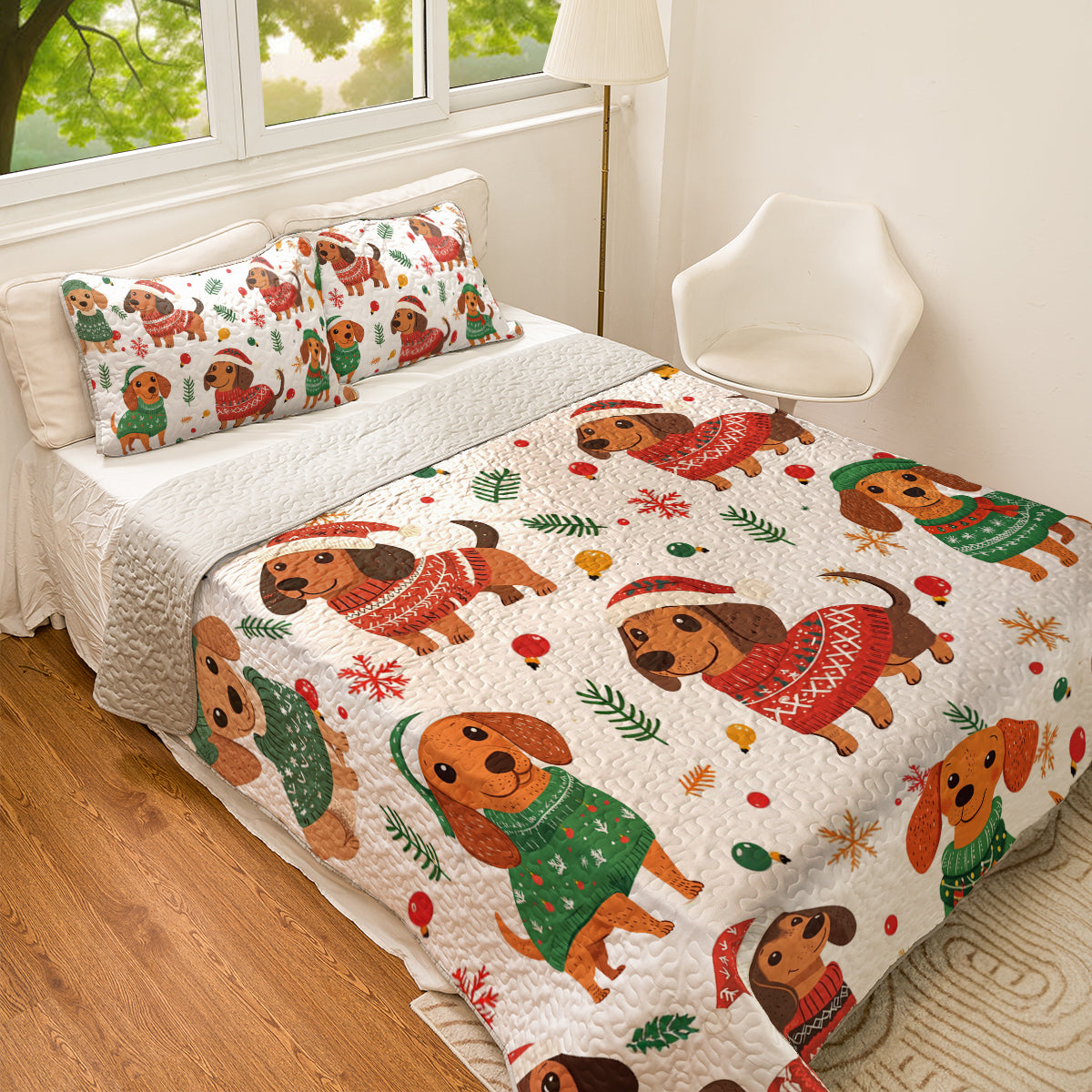 Shineful All Season Quilt 3-Piece Set Christmas Dachshund Pattern