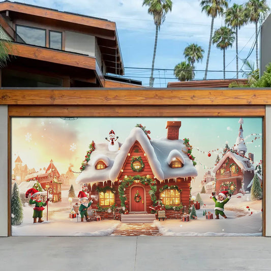Shineful Garage Door Banner Decoration - Santa's Cozy Cottage