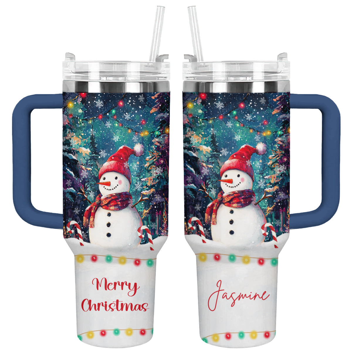 Shineful Tumbler Personalized Snowman Under Christmas Light